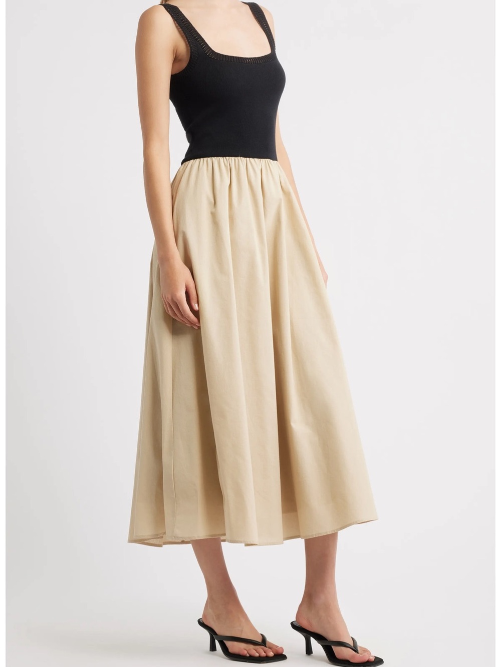 Small Anthropologie Moon River Mixed Media Midi Dress Black & Neutral